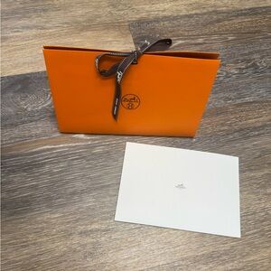 Authentic Hermès Orange Gift Bag With Ribbon And Blank Hermes Card